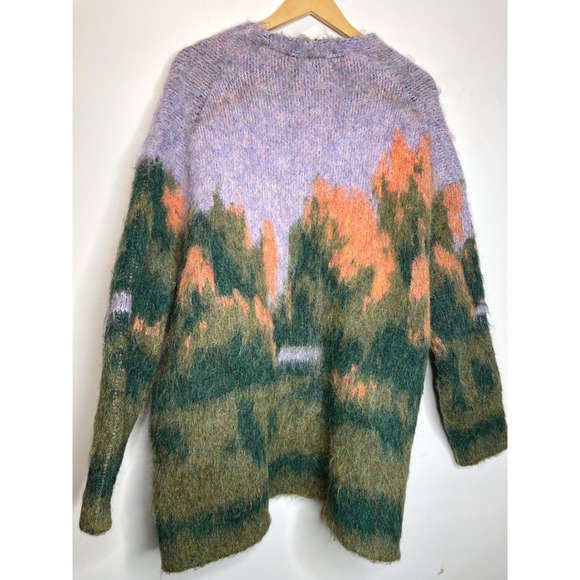 ZARA‎ Landscape Knit Cardigan Coat Multicolor Oversized - Picture 7 of 8